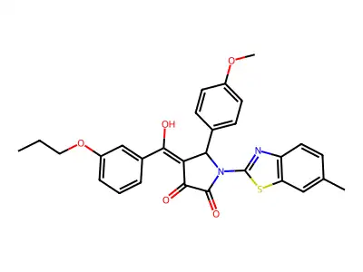 4-[Hydroxy(3-propoxyphenyl)methylidene]-5-(4-methoxyphenyl)-1-(6-methyl-1,3-benzothiazol-2-yl)pyrrolidine-2,3-dione structure