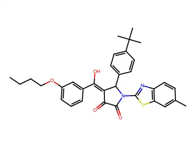 4-[(3-Butoxyphenyl)(hydroxy)methylidene]-5-(4-tert-butylphenyl)-1-(6-methyl-1,3-benzothiazol-2-yl)pyrrolidine-2,3-dione structure