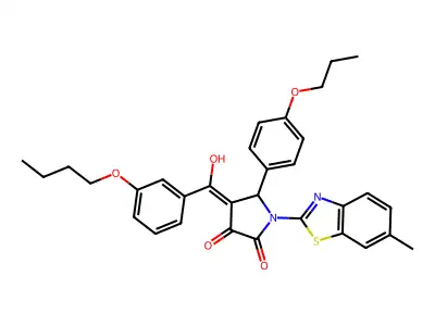 4-[(3-Butoxyphenyl)(hydroxy)methylidene]-1-(6-methyl-1,3-benzothiazol-2-yl)-5-(4-propoxyphenyl)pyrrolidine-2,3-dione structure