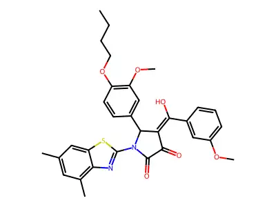 5-(4-butoxy-3-methoxyphenyl)-1-(4,6-dimethyl-1,3-benzothiazol-2-yl)-4-[hydroxy-(3-methoxyphenyl)methylidene]pyrrolidine-2,3-dione structure