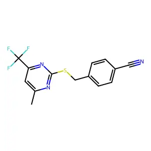 4-({[4-Methyl-6-(trifluoromethyl)pyrimidin-2-yl]sulfanyl}methyl)benzonitrile structure