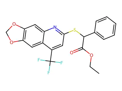 ETHYL 2-PHENYL-2-{[8-(TRIFLUOROMETHYL)-2H-[1,3]DIOXOLO[4,5-G]QUINOLIN-6-YL]SULFANYL}ACETATE structure