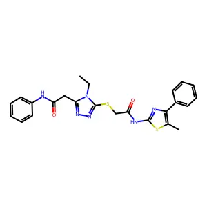 2-[4-ethyl-5-({2-[(5-methyl-4-phenyl-1,3-thiazol-2-yl)amino]-2-oxoethyl}sulfanyl)-4H-1,2,4-triazol-3-yl]-N-phenylacetamide structure