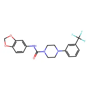 N-(1,3-benzodioxol-5-yl)-4-[3-(trifluoromethyl)phenyl]tetrahydro-1(2H)-pyrazinecarboxamide structure