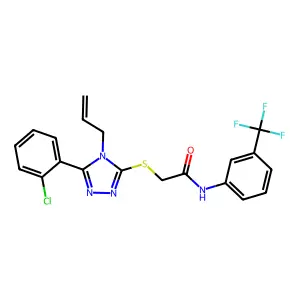 2-[[5-(2-chlorophenyl)-4-prop-2-enyl-1,2,4-triazol-3-yl]sulfanyl]-N-[3-(trifluoromethyl)phenyl]acetamide structure