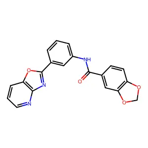 N-[3-([1,3]oxazolo[4,5-b]pyridin-2-yl)phenyl]-1,3-benzodioxole-5-carboxamide structure