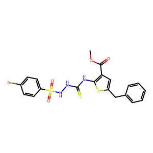 methyl 5-benzyl-2-[[(4-bromophenyl)sulfonylamino]carbamothioylamino]thiophene-3-carboxylate structure