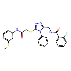 2-fluoro-N-({5-[(2-{[3-(methylsulfanyl)phenyl]amino}-2-oxoethyl)sulfanyl]-4-phenyl-4H-1,2,4-triazol-3-yl}methyl)benzamide structure