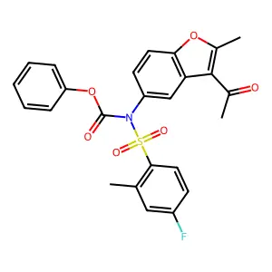 phenyl (3-acetyl-2-methylbenzofuran-5-yl)((4-fluoro-2-methylphenyl)sulfonyl)carbamate structure