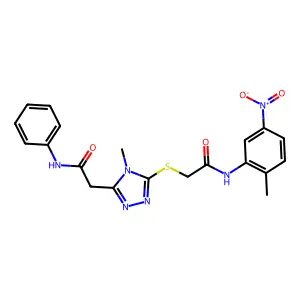 2-[4-methyl-5-({2-[(2-methyl-5-nitrophenyl)amino]-2-oxoethyl}sulfanyl)-4H-1,2,4-triazol-3-yl]-N-phenylacetamide structure
