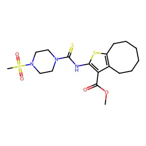 methyl 2-({[4-(methylsulfonyl)piperazin-1-yl]carbonothioyl}amino)-4,5,6,7,8,9-hexahydrocycloocta[b]thiophene-3-carboxylate structure