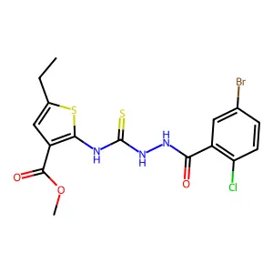 methyl 2-(2-(5-bromo-2-chlorobenzoyl)hydrazinecarbothioamido)-5-ethylthiophene-3-carboxylate structure