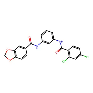 N-[3-[(2,4-dichlorobenzoyl)amino]phenyl]-1,3-benzodioxole-5-carboxamide structure