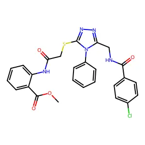 methyl 2-[({[5-({[(4-chlorophenyl)carbonyl]amino}methyl)-4-phenyl-4H-1,2,4-triazol-3-yl]sulfanyl}acetyl)amino]benzoate structure