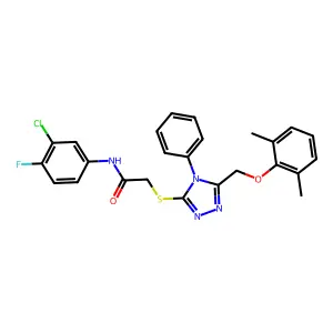 N-(3-chloro-4-fluorophenyl)-2-({5-[(2,6-dimethylphenoxy)methyl]-4-phenyl-4H-1,2,4-triazol-3-yl}sulfanyl)acetamide structure