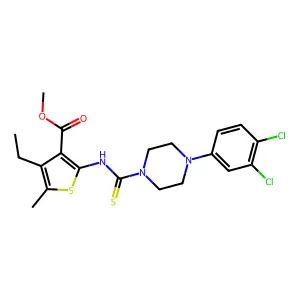 methyl 2-({[4-(3,4-dichlorophenyl)piperazin-1-yl]carbonothioyl}amino)-4-ethyl-5-methylthiophene-3-carboxylate structure