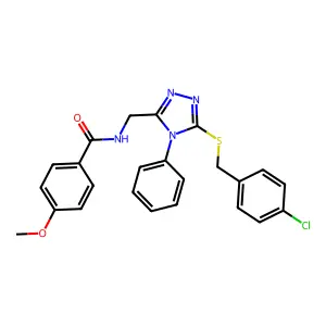 N-({5-[(4-chlorobenzyl)sulfanyl]-4-phenyl-4H-1,2,4-triazol-3-yl}methyl)-4-methoxybenzamide structure