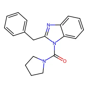 2-benzyl-1-(pyrrolidine-1-carbonyl)-1H-1,3-benzodiazole structure