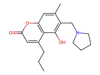 5-hydroxy-7-methyl-4-propyl-6-(1-pyrrolidinylmethyl)-2H-chromen-2-one structure