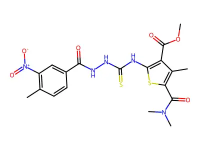 methyl 5-(dimethylcarbamoyl)-4-methyl-2-(2-(4-methyl-3-nitrobenzoyl)hydrazinecarbothioamido)thiophene-3-carboxylate structure