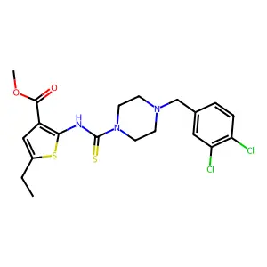 methyl 2-(4-(3,4-dichlorobenzyl)piperazine-1-carbothioamido)-5-ethylthiophene-3-carboxylate structure