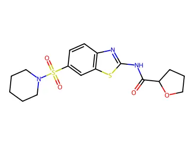 N-[6-(1-piperidinylsulfonyl)-1,3-benzothiazol-2-yl]tetrahydro-2-furancarboxamide structure
