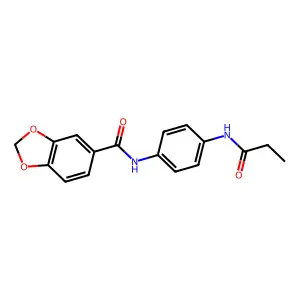N-[4-(propanoylamino)phenyl]-1,3-benzodioxole-5-carboxamide structure