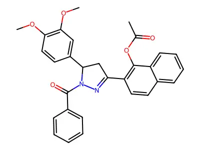 2-(1-benzoyl-5-(3,4-dimethoxyphenyl)-4,5-dihydro-1H-pyrazol-3-yl)naphthalen-1-yl acetate structure