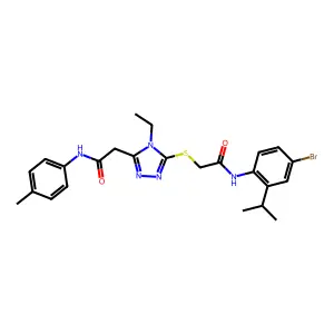 2-[5-[2-(4-bromo-2-propan-2-ylanilino)-2-oxoethyl]sulfanyl-4-ethyl-1,2,4-triazol-3-yl]-N-(4-methylphenyl)acetamide structure
