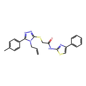 2-[[5-(4-methylphenyl)-4-prop-2-enyl-1,2,4-triazol-3-yl]sulfanyl]-N-(4-phenyl-1,3-thiazol-2-yl)acetamide structure