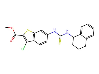 methyl 3-chloro-6-(1,2,3,4-tetrahydronaphthalen-1-ylcarbamothioylamino)-1-benzothiophene-2-carboxylate structure