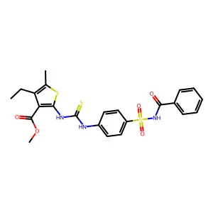 methyl 2-(3-(4-(N-benzoylsulfamoyl)phenyl)thioureido)-4-ethyl-5-methylthiophene-3-carboxylate structure