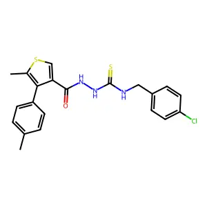 1-[(4-chlorophenyl)methyl]-3-[[5-methyl-4-(4-methylphenyl)thiophene-3-carbonyl]amino]thiourea structure
