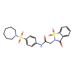 N-[4-(1-azepanylsulfonyl)phenyl]-2-(1,1-dioxido-3-oxo-1,2-benzisothiazol-2(3H)-yl)acetamide structure