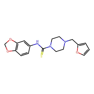 N-(1,3-benzodioxol-5-yl)-4-(2-furanylmethyl)-1-piperazinecarbothioamide structure