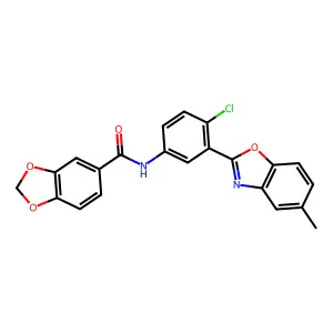 N-[4-chloro-3-(5-methyl-1,3-benzoxazol-2-yl)phenyl]-1,3-benzodioxole-5-carboxamide structure