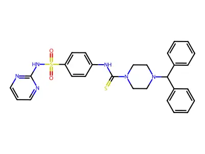 4-benzhydryl-N-[4-(pyrimidin-2-ylsulfamoyl)phenyl]piperazine-1-carbothioamide structure