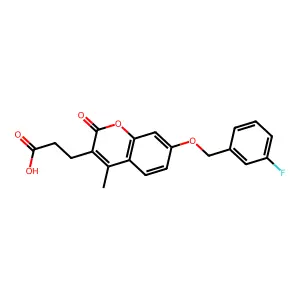 3-{7-[(3-fluorobenzyl)oxy]-4-methyl-2-oxo-2H-chromen-3-yl}propanoic acid structure