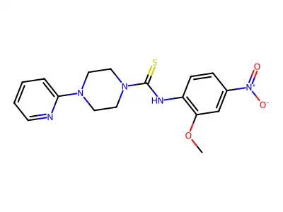 N-(2-methoxy-4-nitrophenyl)-4-pyridin-2-ylpiperazine-1-carbothioamide structure