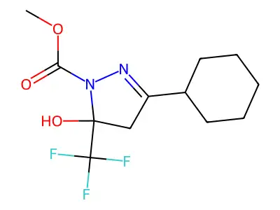 Methyl 3-cyclohexyl-4,5-dihydro-5-hydroxy-5-(trifluoromethyl)-1H-pyrazole-1-carboxylate structure