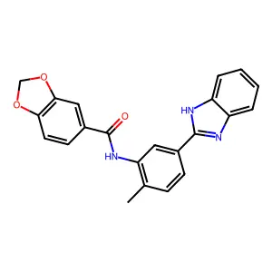 N-[5-(1H-benzimidazol-2-yl)-2-methylphenyl]-1,3-benzodioxole-5-carboxamide structure