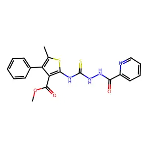 methyl 5-methyl-4-phenyl-2-(2-picolinoylhydrazinecarbothioamido)thiophene-3-carboxylate structure