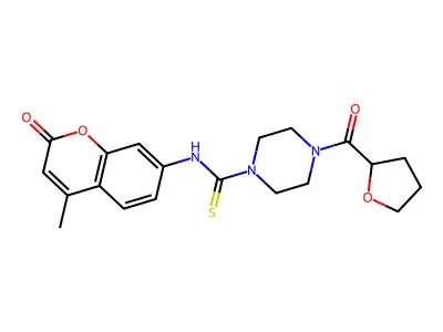 N-(4-methyl-2-oxochromen-7-yl)-4-(oxolane-2-carbonyl)piperazine-1-carbothioamide structure