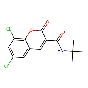 N-tert-butyl-6,8-dichloro-2-oxochromene-3-carboxamide structure