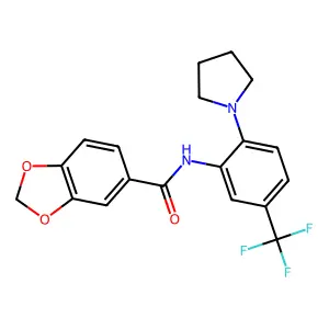 N-[2-pyrrolidin-1-yl-5-(trifluoromethyl)phenyl]-1,3-benzodioxole-5-carboxamide structure