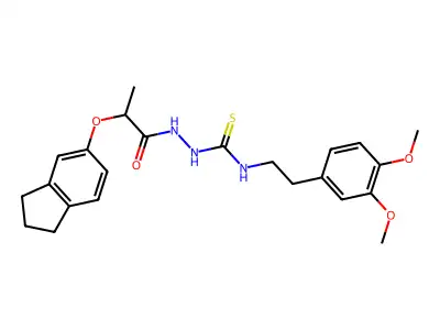 1-[2-(2,3-dihydro-1H-inden-5-yloxy)propanoylamino]-3-[2-(3,4-dimethoxyphenyl)ethyl]thiourea structure
