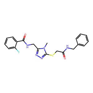 N-[(5-{[2-(benzylamino)-2-oxoethyl]sulfanyl}-4-methyl-4H-1,2,4-triazol-3-yl)methyl]-2-fluorobenzamide structure