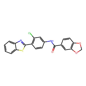 N-[4-(1,3-benzothiazol-2-yl)-3-chlorophenyl]-1,3-benzodioxole-5-carboxamide structure