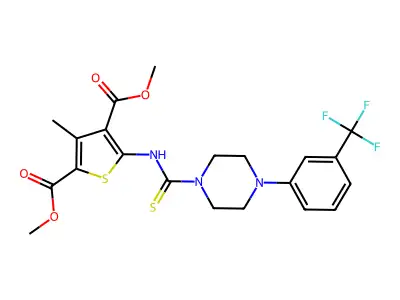 dimethyl 3-methyl-5-(4-(3-(trifluoromethyl)phenyl)piperazine-1-carbothioamido)thiophene-2,4-dicarboxylate structure