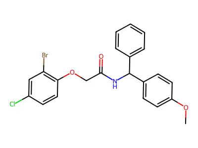 2-(2-bromo-4-chlorophenoxy)-N-[(4-methoxyphenyl)-phenylmethyl]acetamide structure